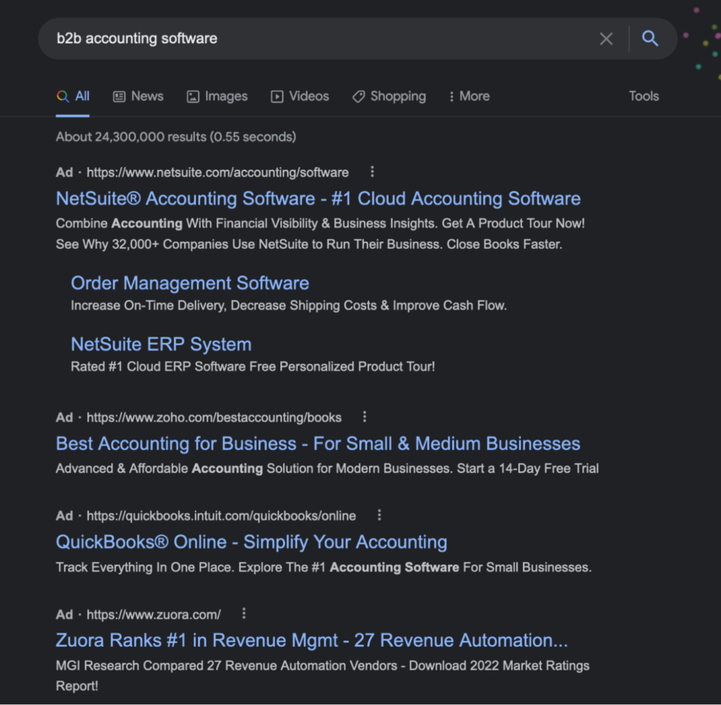 Google SERPs: "b2b accounting software"
