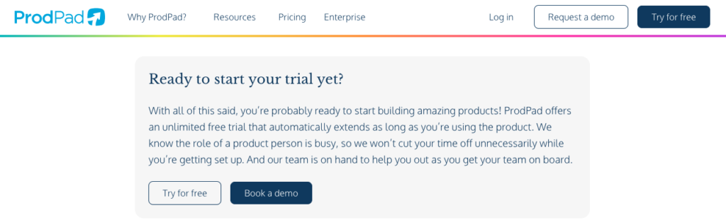ProdPad: Call-to-Actions Trial or Demo