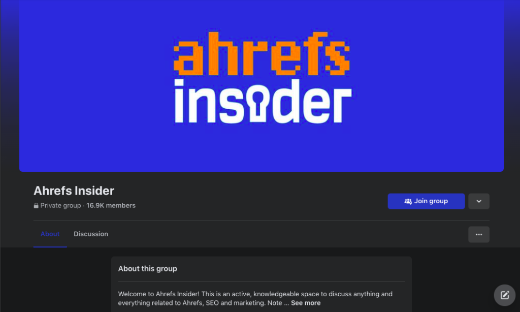 Ahrefs Insider Private Facebook Group