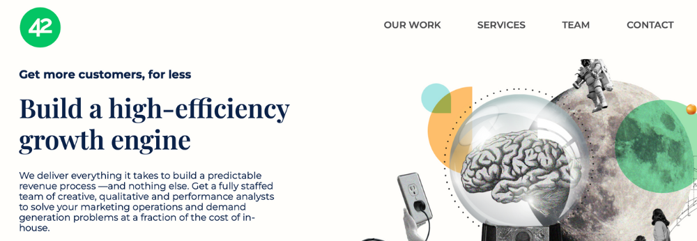 SaaS marketing agency website homepage for 42/Agency