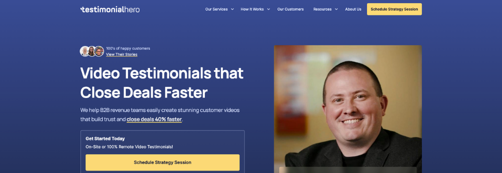 SaaS marketing agency website homepage for Testimonial Hero