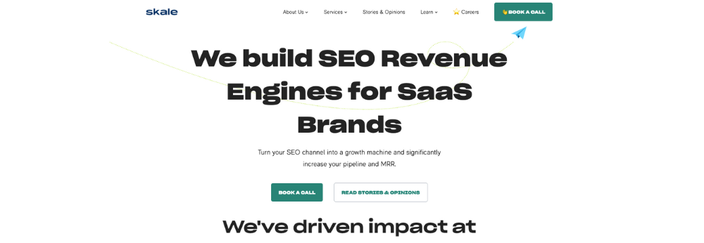 SaaS marketing agency website homepage for Skale